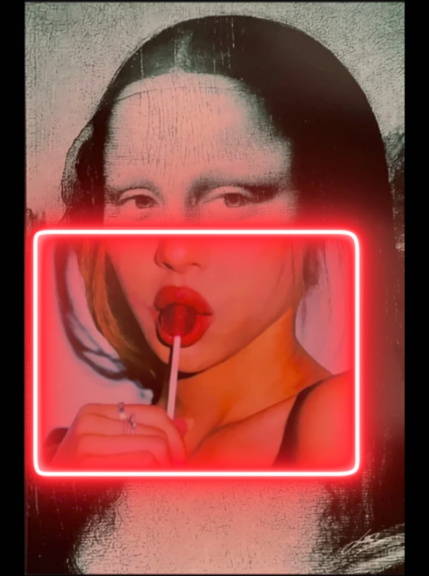 Mona Lollipop – Cadre lumineux LED – Art contemporain & néon rouge