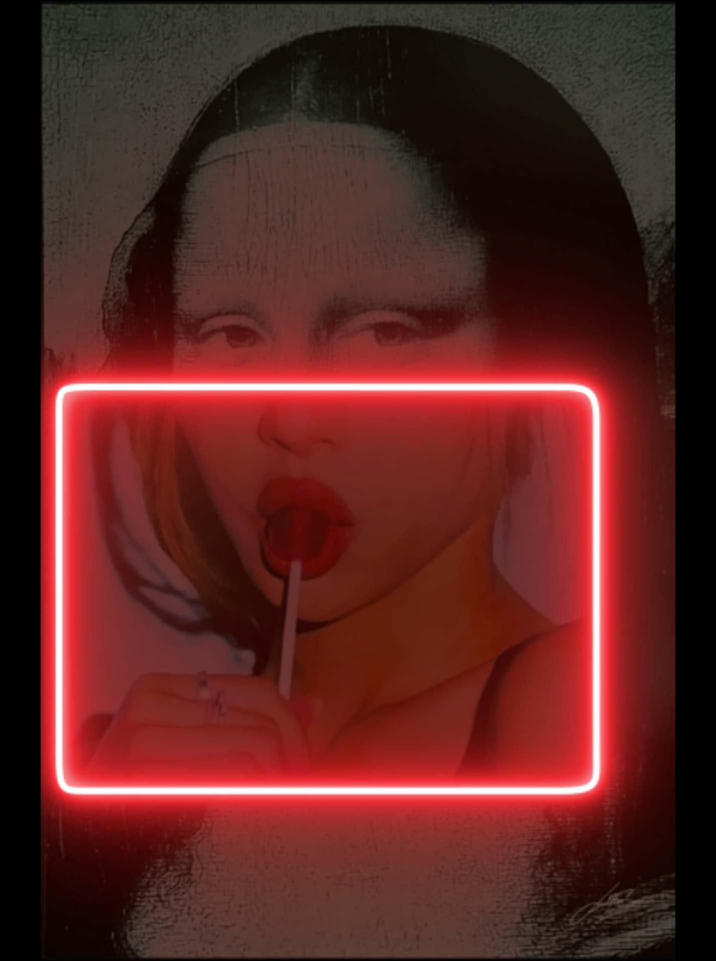 Mona Lollipop – Cadre lumineux LED – Art contemporain & néon rouge