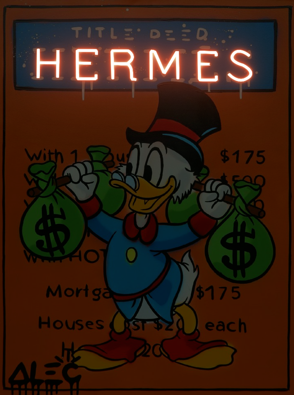 Hermès Cashlight – Cadre lumineux LED Picsou street art orange & néon Eclarys