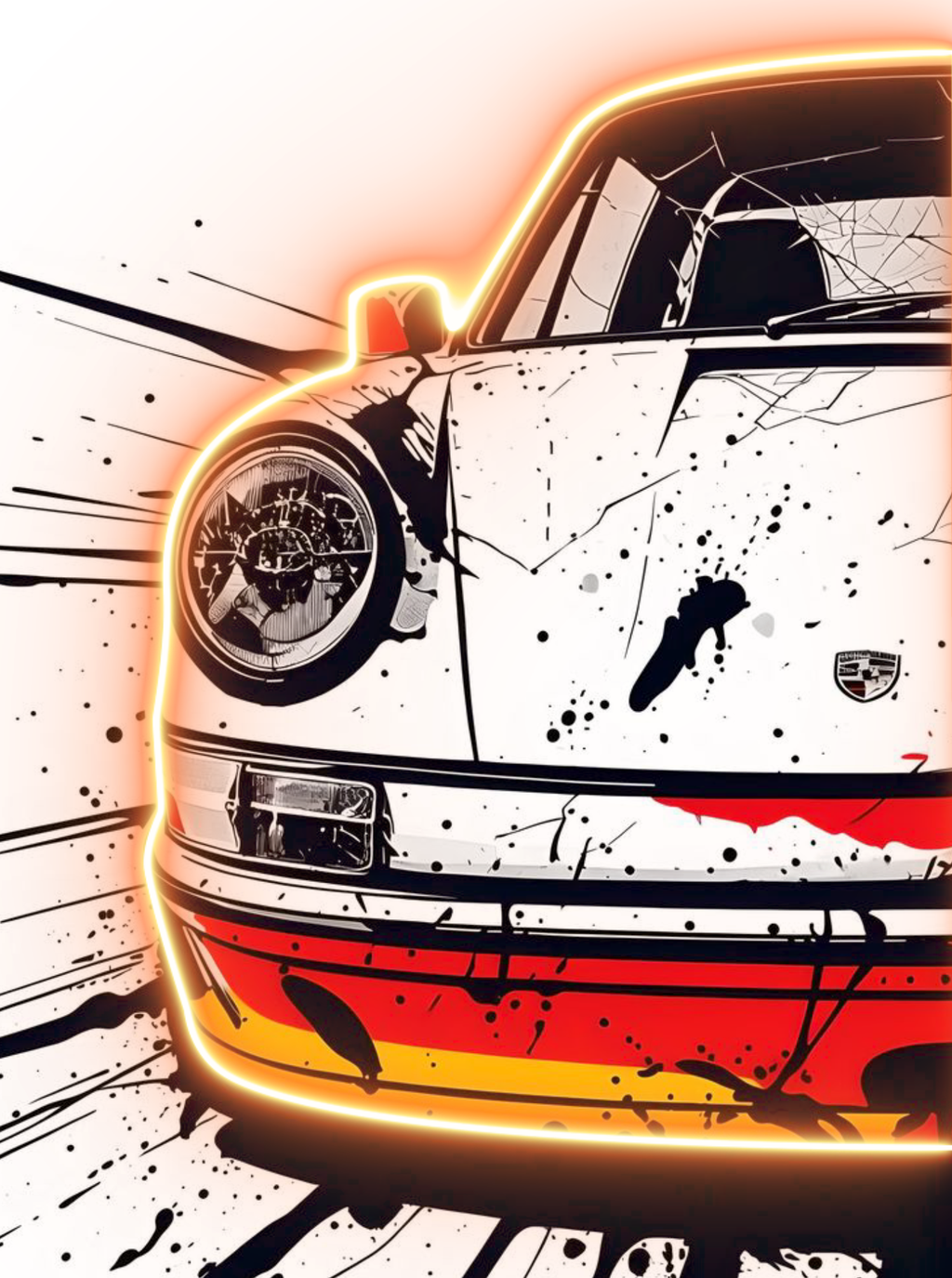 Racing Legacy – Cadre LED Porsche Vintage façon street art & néon orange Eclarys