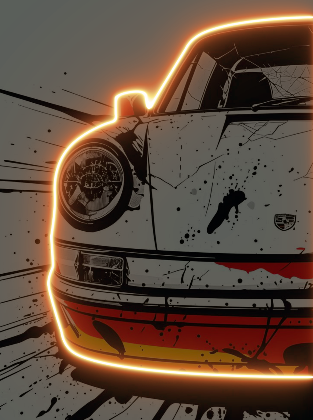 Racing Legacy – Cadre LED Porsche Vintage façon street art & néon orange Eclarys