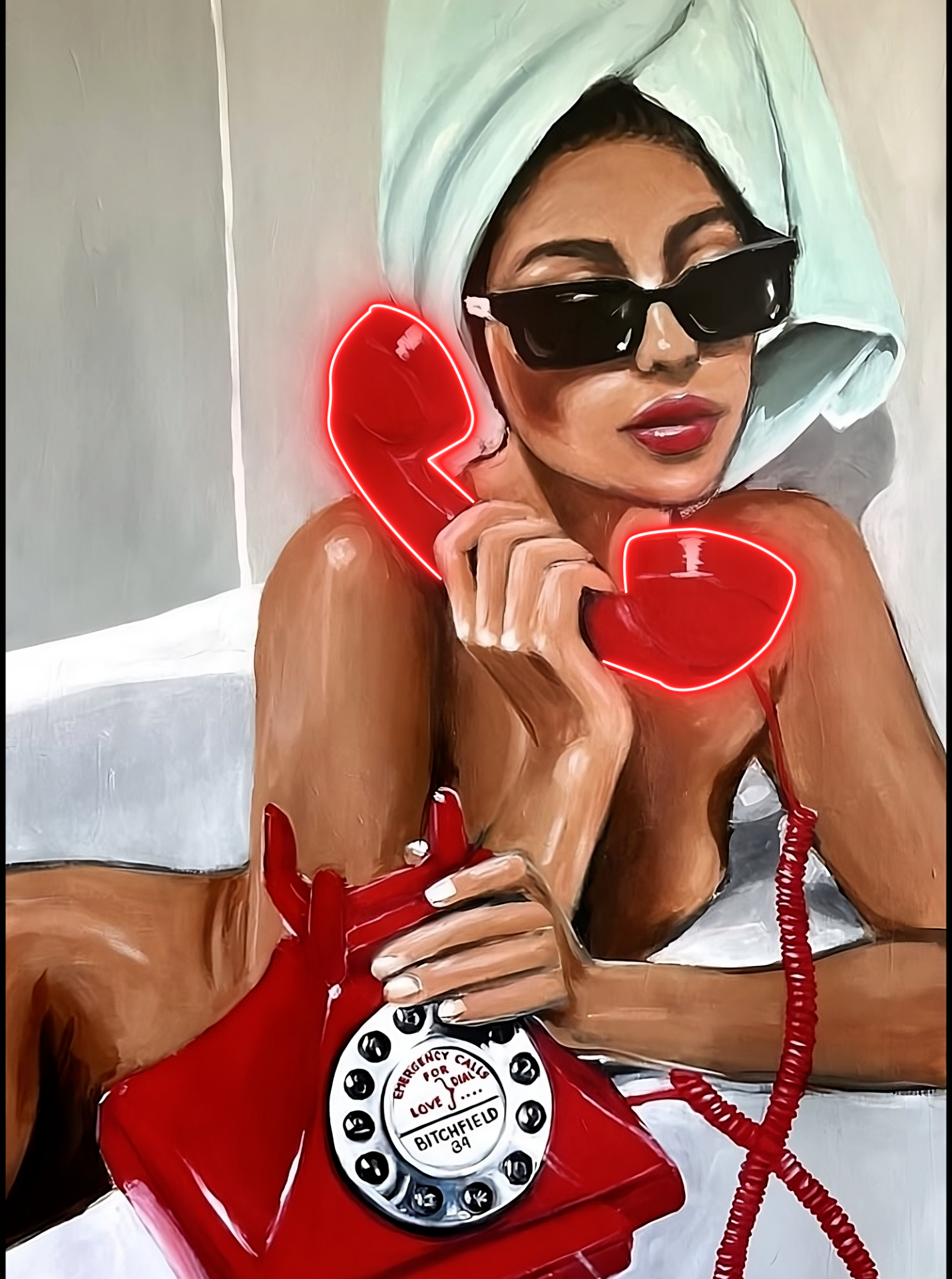 Hotline Glam – Art féminin & téléphone rouge lumineux
